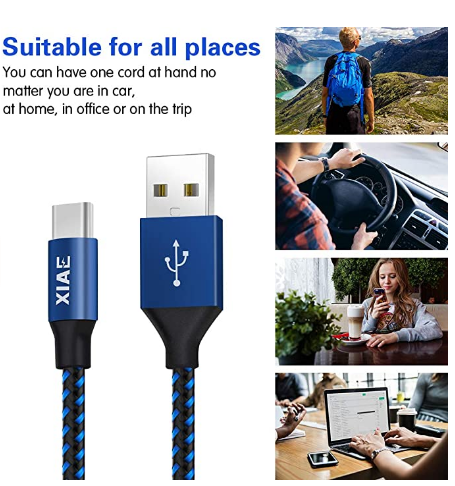 USB C Cable, XIAE 5Pack (3/3/6/6/10FT) Nylon Braided Fast Charging Cable Aluminu...